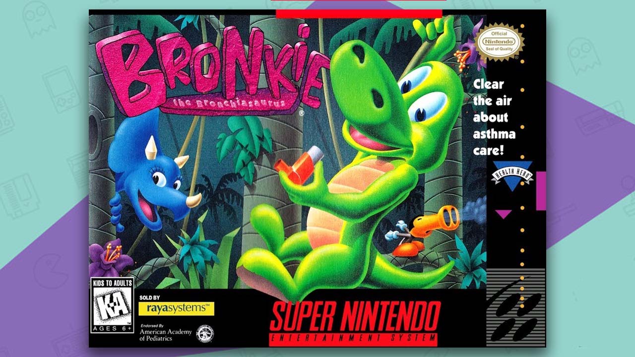 bronkie the bronchiasaurus game box SNES