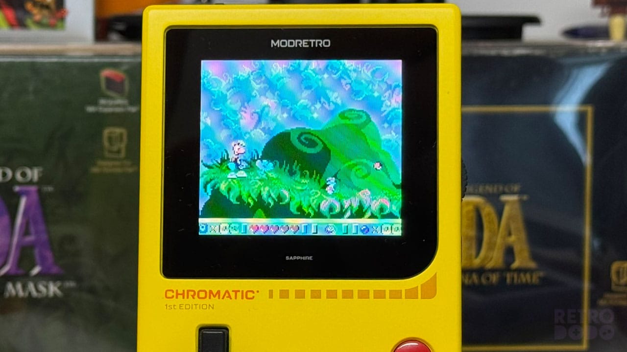 Close up of Rayman gameplay on the ModRetro Chromatic